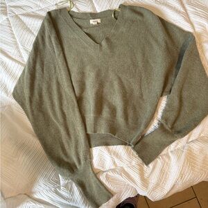 Olive Green V-Neck Women's Sweater